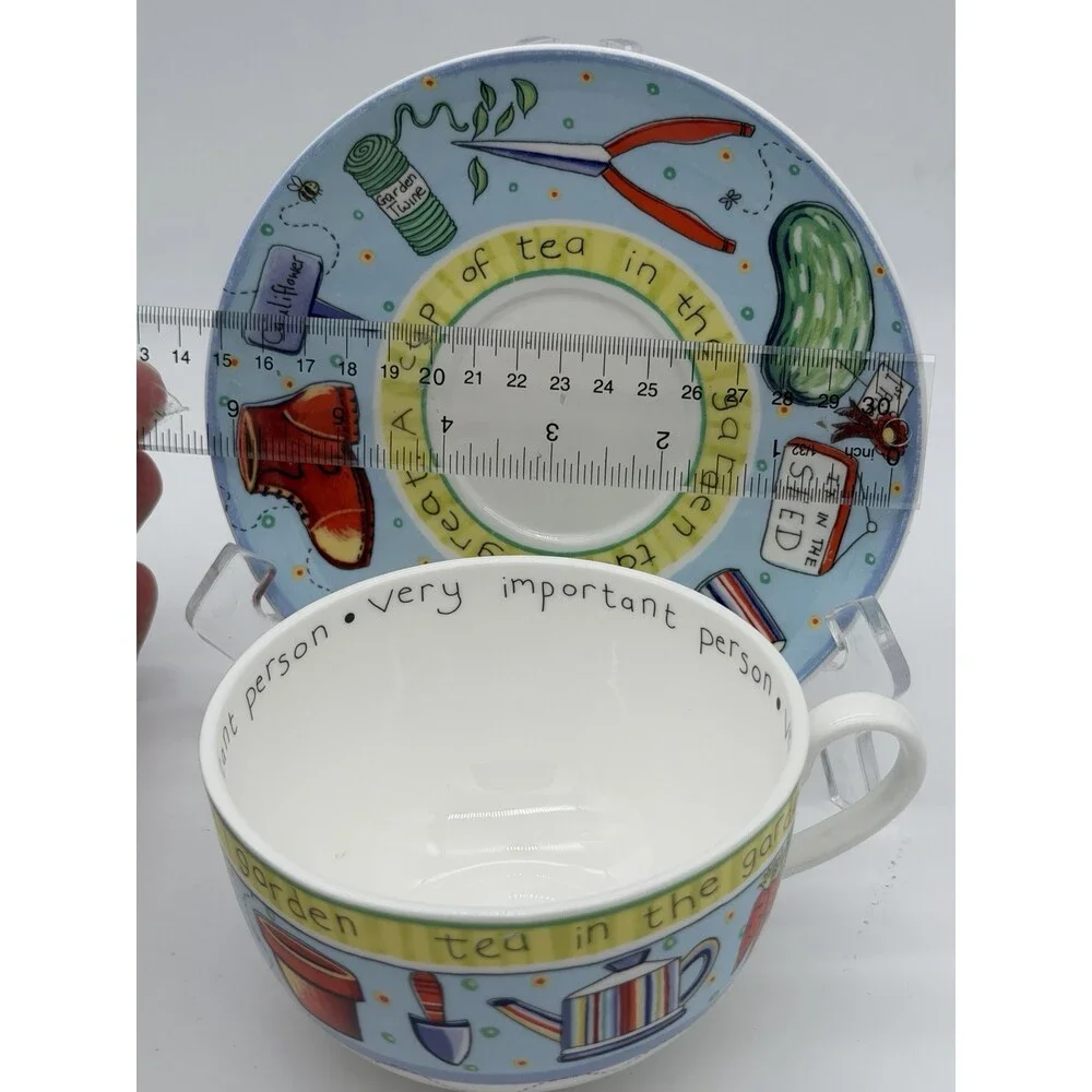 Royal Worcester England Cup & Saucer Set Tea in the Garden Blue 2005 Porcelain